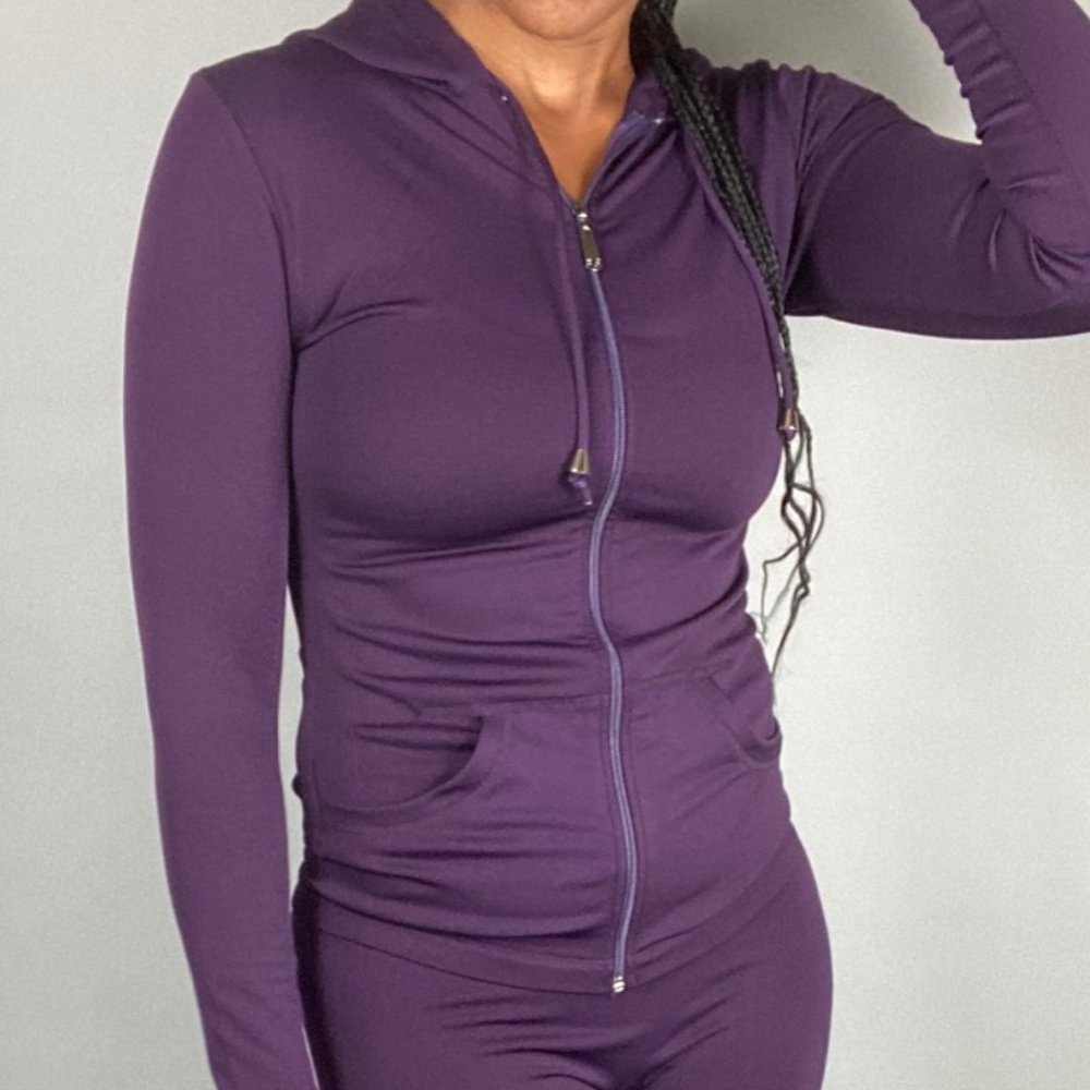 Zip Up Hoodie and Legging Tights Set - Dark Purple